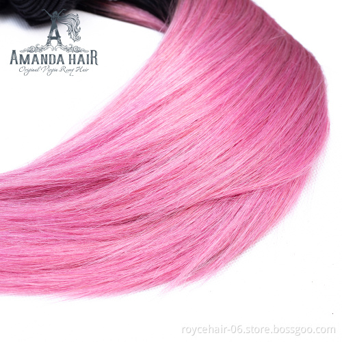 Amanda Virgin Indian Raw Temple Hair Cuticle Aligned Hair OT Color 100% Human Hair Bundles with closure 1B Pink Two Tone color